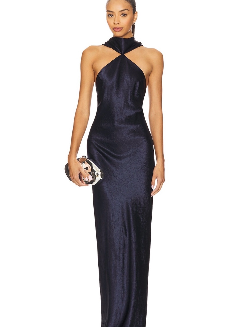 Amanda Uprichard Navy Halter Maxi Dress